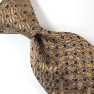 JOS A BANK Geometric Tie, 100% Silk, Color Brown & Blue, 4" Wide, MADE IN ITALY.